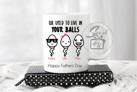 Father's Day - We used to live in your balls - Personalised Mug