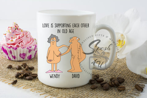 Funny Old Person Mug- Supporting each other